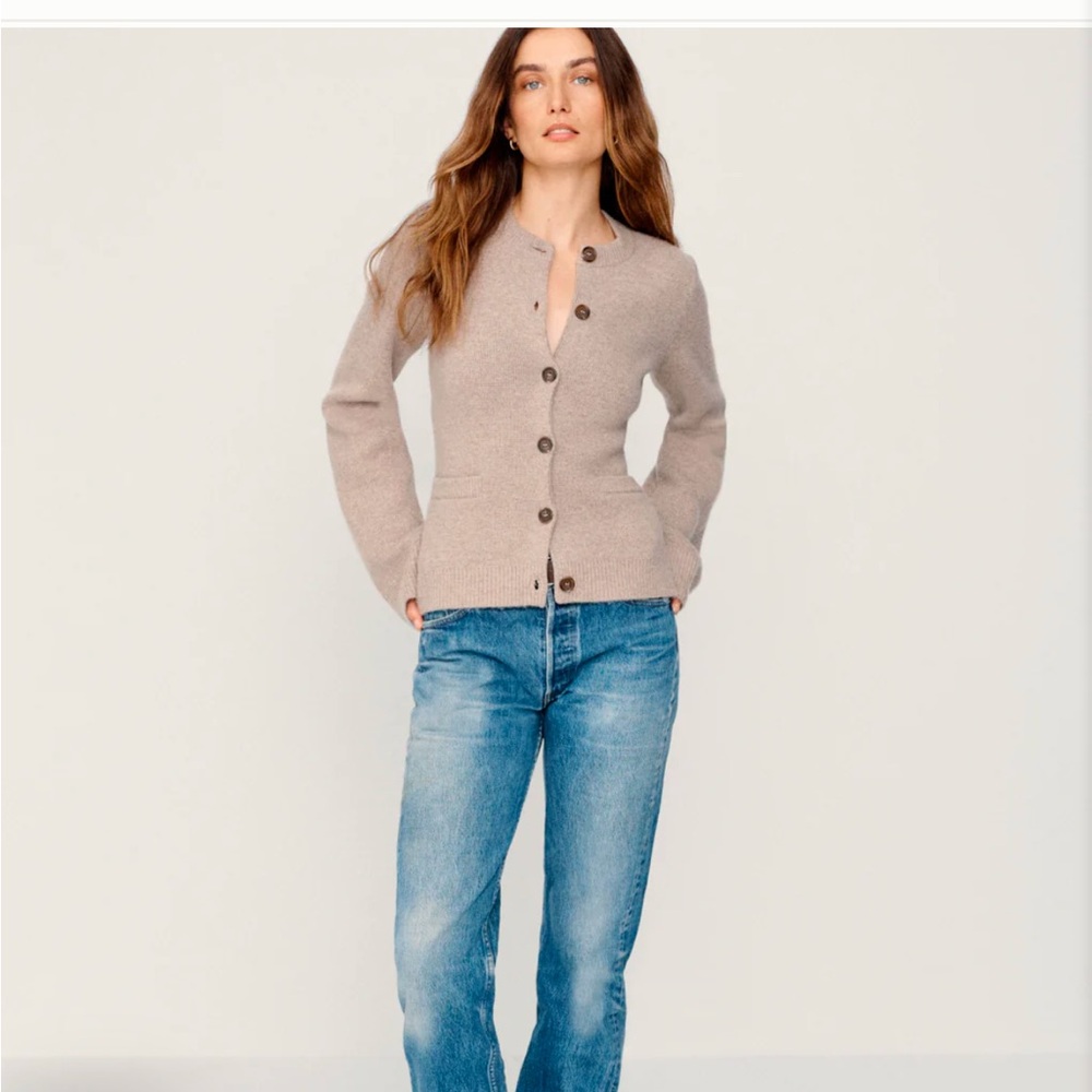 Jenni Kayne Taupe Button-Up Wool-Blend Cardigan